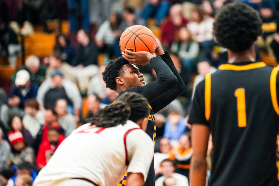 Basketball player at the free throw line during the Hoophall Classic in Springfield, MA