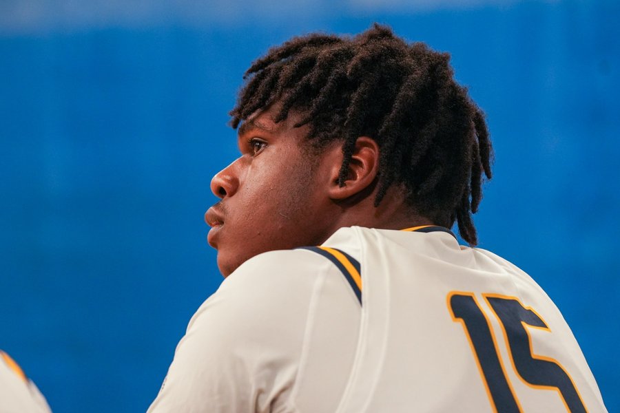 Sideline profile portrait of a basketball player at the Hoophall Classic in Springfield, MA