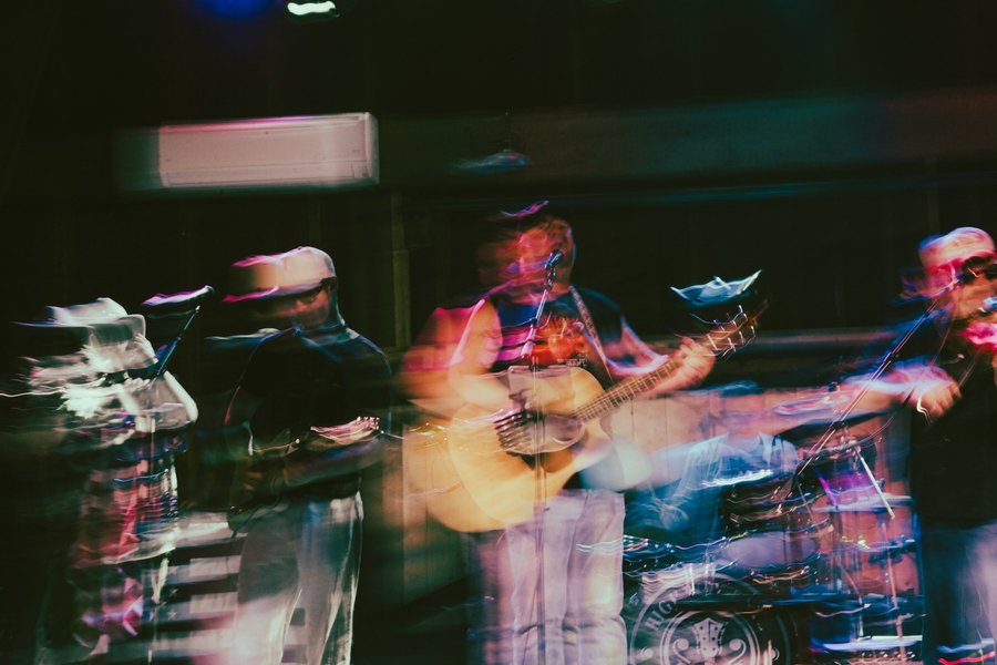 Creative motion-blur photograph of a band performing live